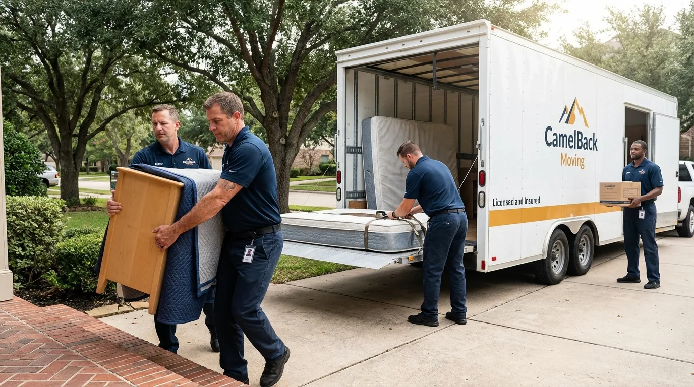 Crew loading residential truck for cross-state move from Sioux Center, IA
