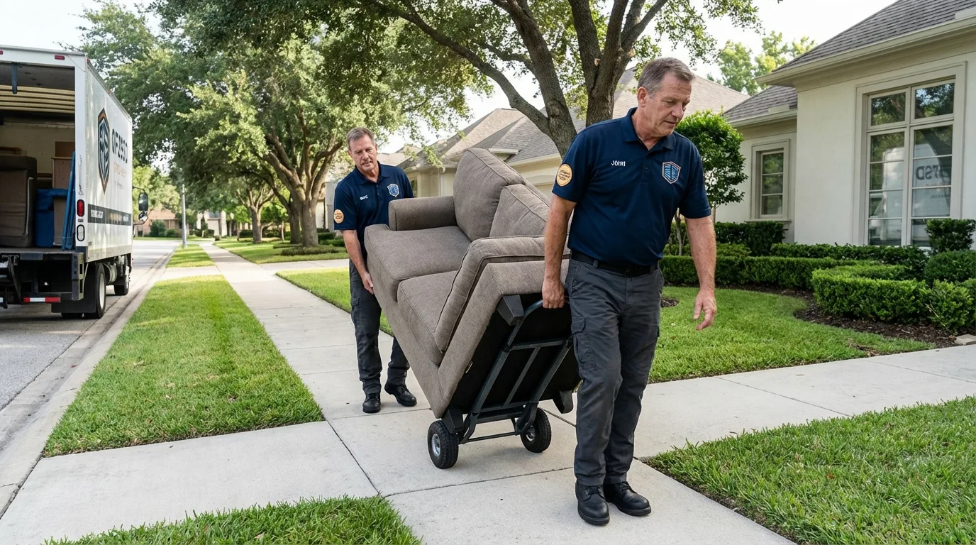 Local residential moving crew loading furniture in Sioux Center, IA